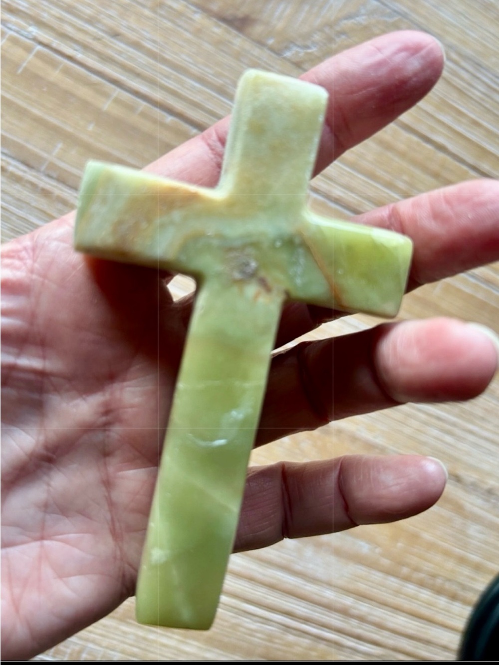 Hand Carved Green Onyx Cross - Picture 7 of 10